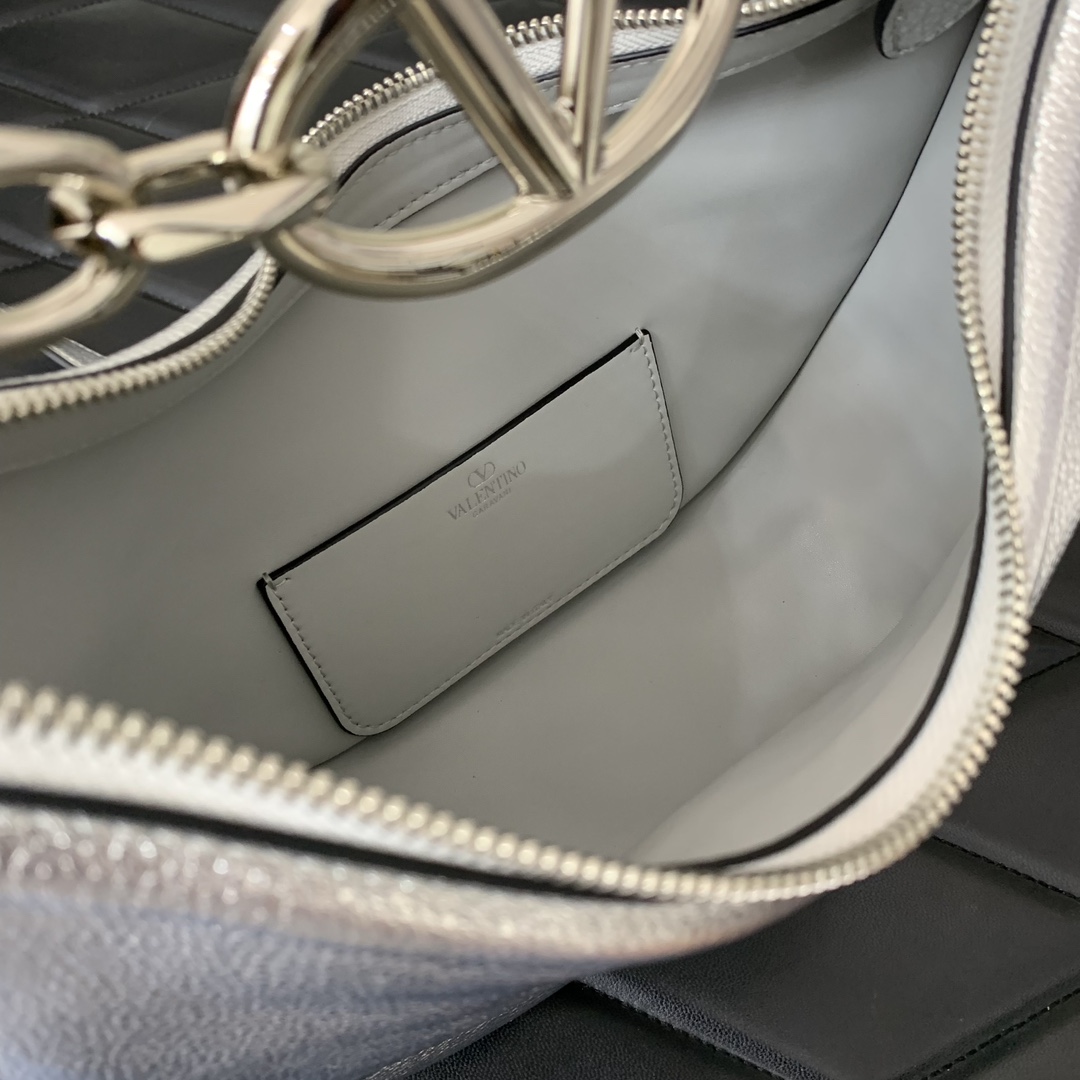 Valentino Garavani VLogo Moon Mini Hobo Bag in Silver Nappa Leather 